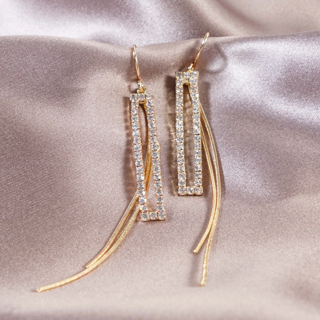 铜合金耳饰 设计高级感方形长款流苏女气质时尚温柔风耳饰女N1005