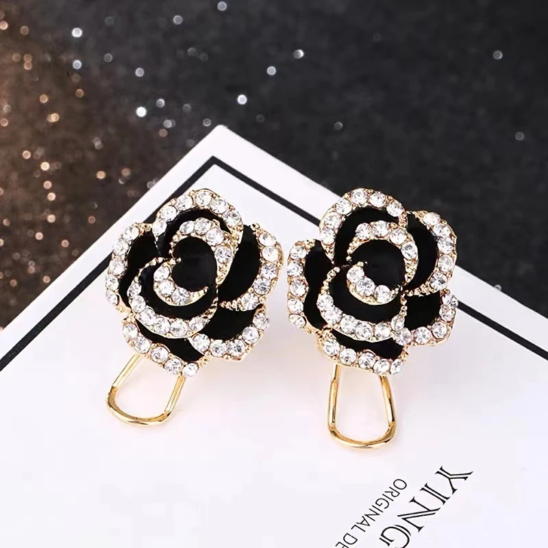 铜合金耳饰 气质山茶花耳环耳扣时尚耳饰女立体玫瑰花耳钉N1133