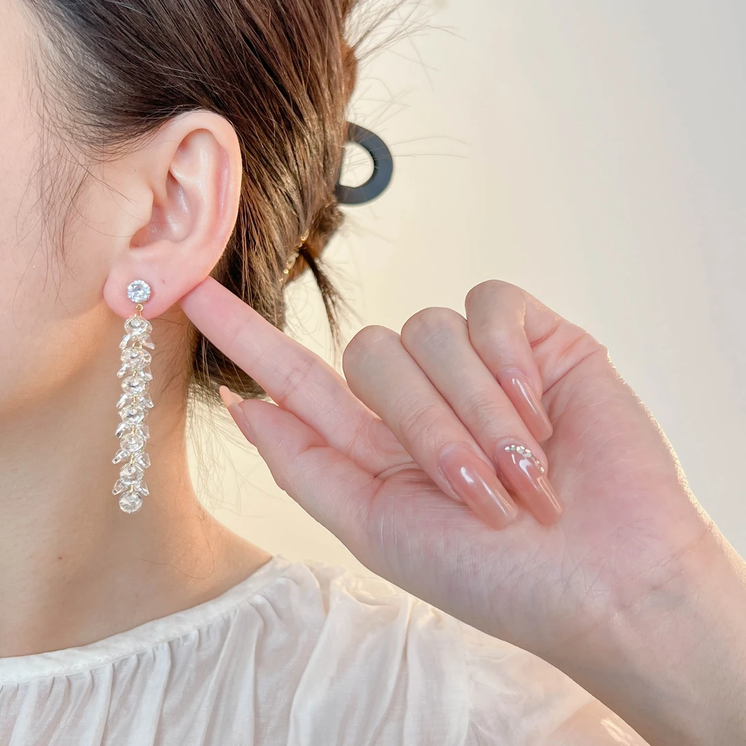 铜合金耳饰 流苏串吊坠超闪耳环女气质长款超仙耳钉N1732