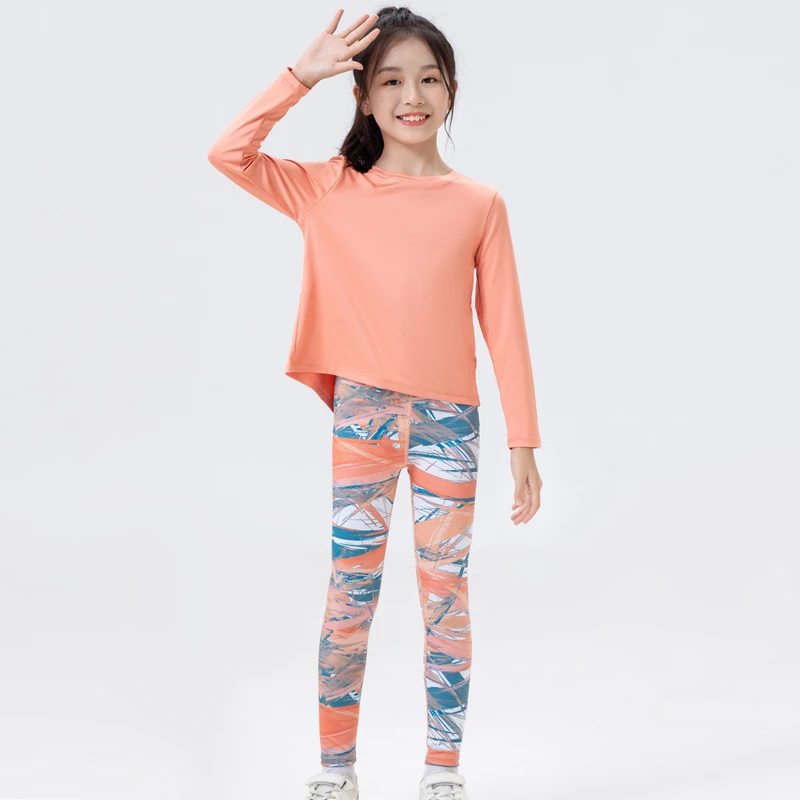 LEFAN/路伊梵儿童运动瑜伽服套装女中大童高腰紧身迷彩长袖长裤秋