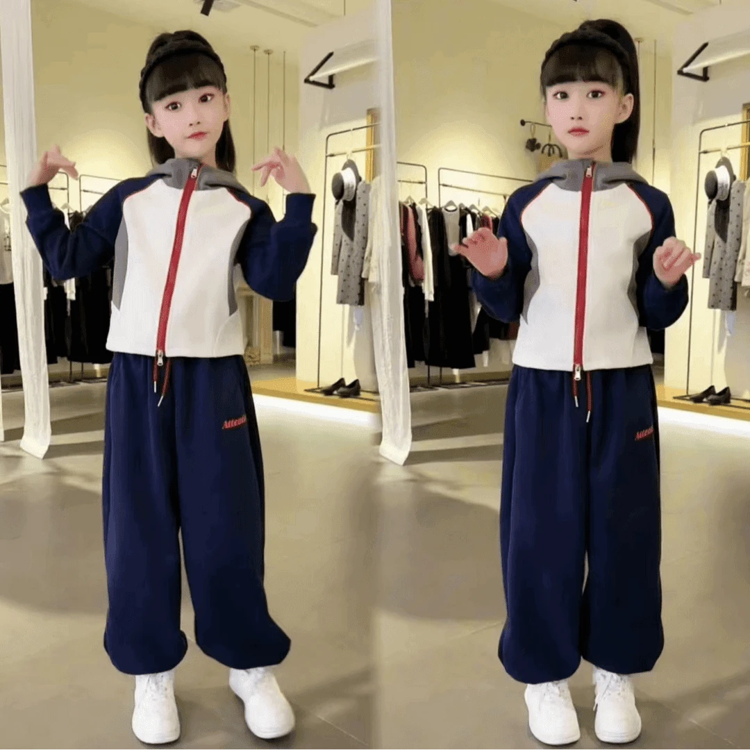 女童撞色拼接卫衣外套2024新款6-12岁春款秋冬慵懒风设计感上衣潮