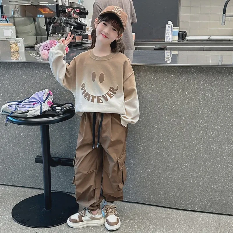 姐弟款笑脸渐变色儿童春秋新款中大童休闲兄妹装卫衣韩版洋气套装