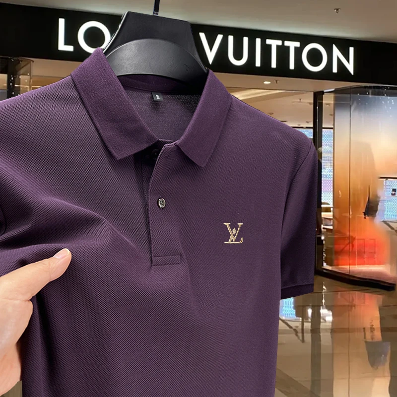 欧洲站 · 法国轻奢正品路易万针刺绣男士纯棉短袖POLO衫T恤翻领