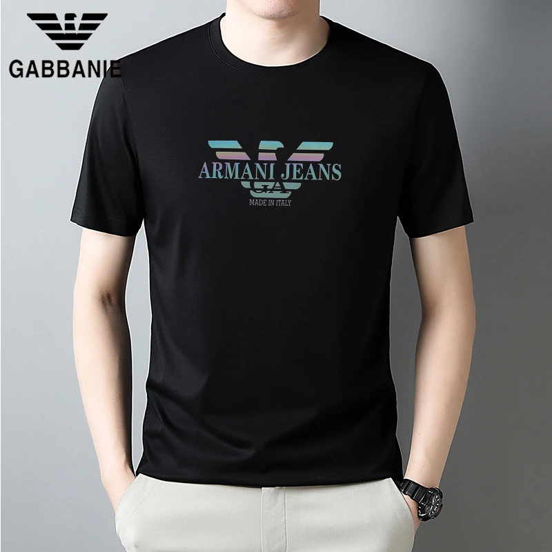 GABBANIE正品夏季男士短袖t恤圆领大码中年冰丝高档时尚薄款上衣