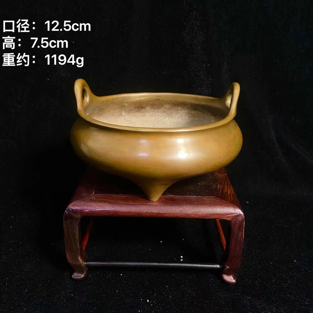 三足冲耳炉宣德炉文玩清供焚香把玩錾刻传统手工工艺铸造纯铜仿古