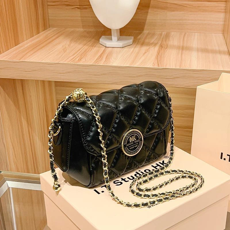 香港正品轻奢女包2024新款真皮菱格链条包高级感百搭单肩斜挎包包