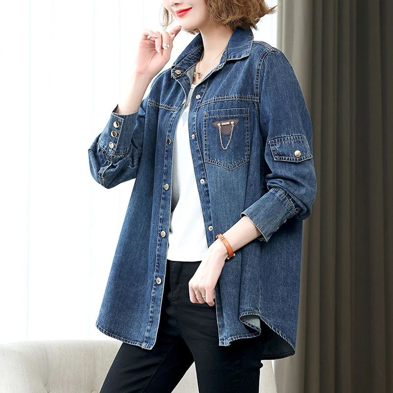 牛仔外套女春秋装大码2025新款气质休闲衬衫妈妈欧货洋气上衣薄款
