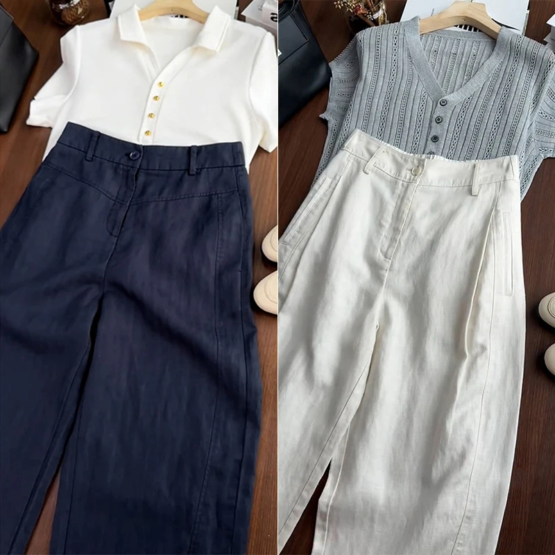 透气薄款休闲长裤2025夏季新款松弛感高腰立体直筒裤弯刀裤女