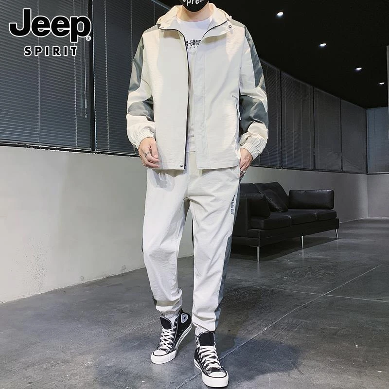 Jeep吉普运动套装男士春季潮流开衫卫衣搭配束脚长裤休闲两件套男