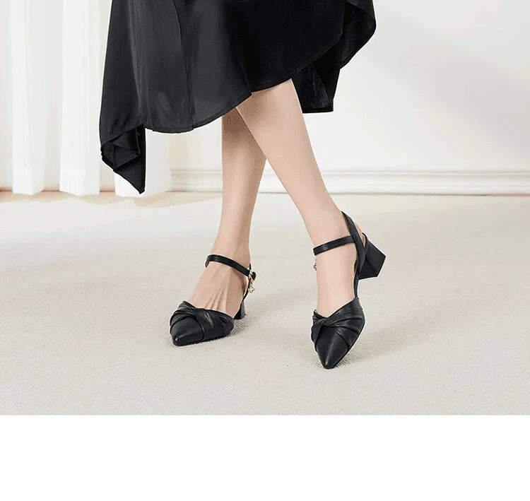 春季1632尖头包头粗跟凉鞋女鞋23C