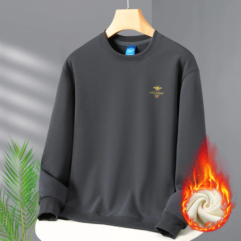 秋冬新款重磅卫衣秋冬男宽松运动保暖圆领卫衣休闲情侣款打底衫