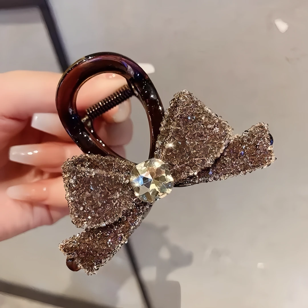 A023双面重工蝴蝶结发夹美拉德色系韩版气质抓夹后脑勺发夹鲨鱼夹