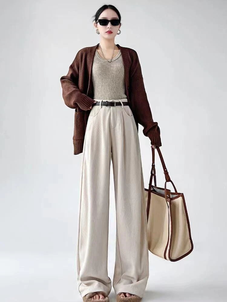 加绒美拉德风阔腿裤高腰显瘦垂感百搭宽松灯芯绒休闲裤女休闲裤