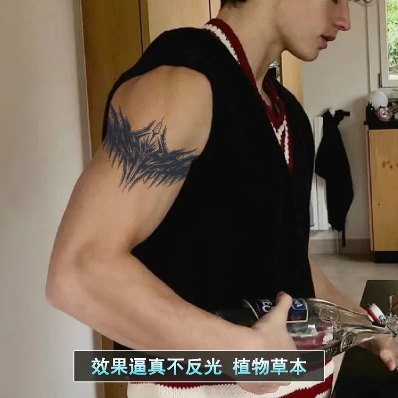暗黑面具男生纹身贴防水持久手臂纹身图案仿真半永久草本刺青贴纸
