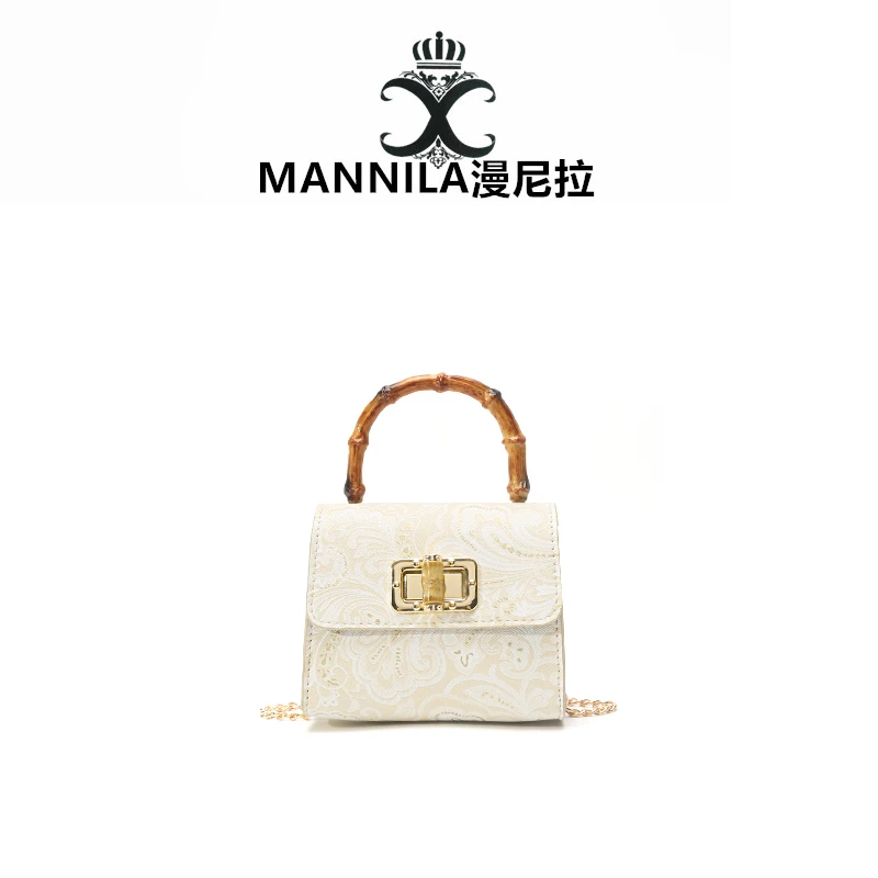 手提竹节包气质白色时尚百搭女士复古单肩肩包5675