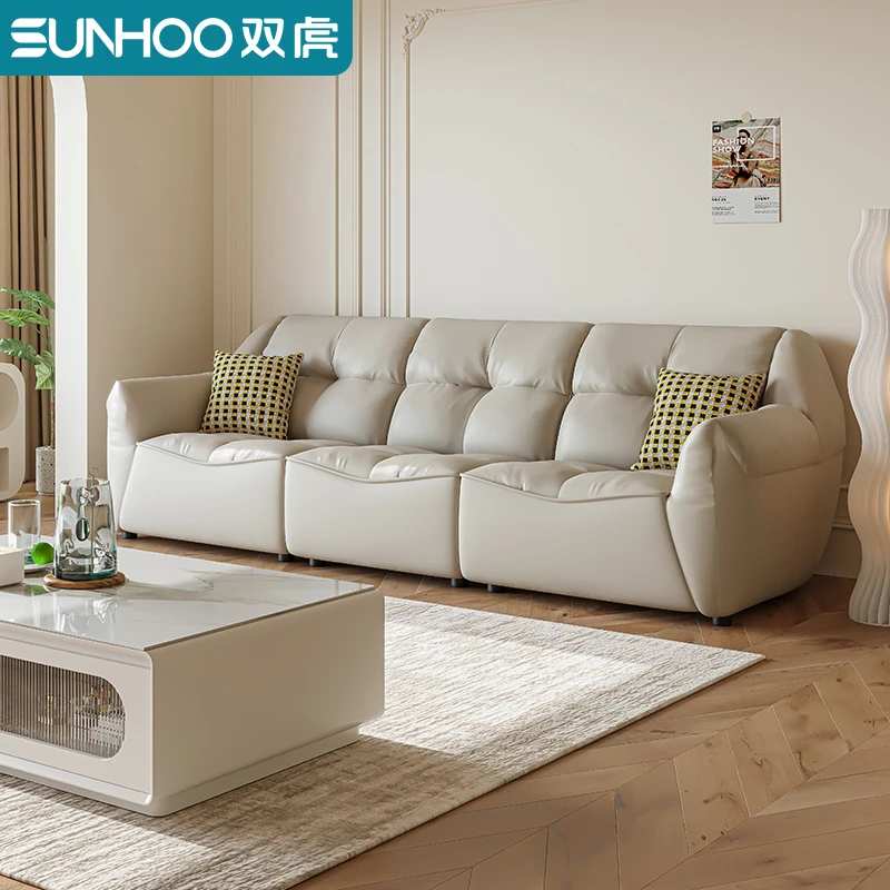 双虎轻奢猫抓皮沙发客厅现代简约奶油风高靠背帆船沙发23810