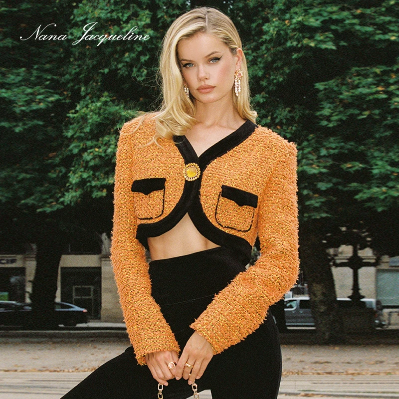 NanaJacqueline复古编织气质女秋冬钻饰上衣短外套  左岸潇
