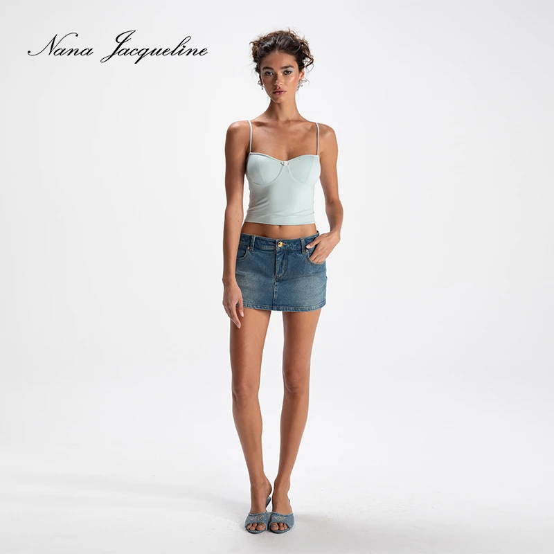 NanaJacqueline可调节吊带女新款弹力玫瑰小上衣含胸垫