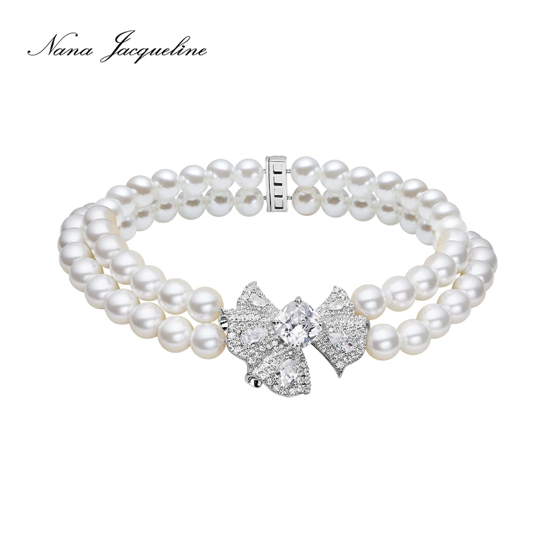 nanajacqueline 铜合金合成锆石项链 裙摆系列双层珍珠锁骨链项链