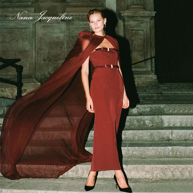 NanaJacqueline一字蝴蝶结抹胸连衣裙秋新款束腰包臀弹力气质长裙