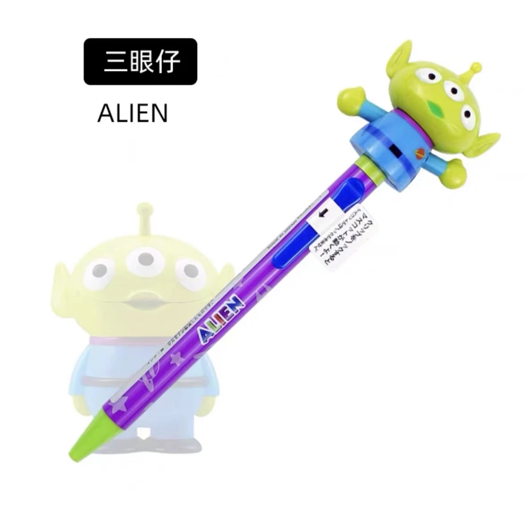 日本迪士尼维尼熊噗噗三眼仔史迪仔黑色圆珠笔按动0.5顺滑公仔笔