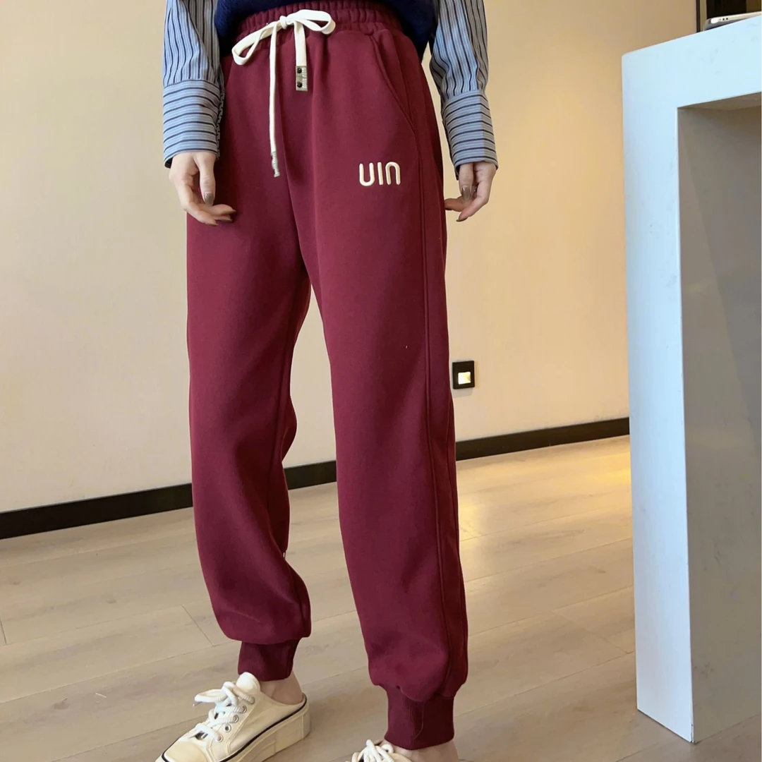K195冬季加绒新款时尚韩版潮流刺绣字母女士休闲运动卫裤