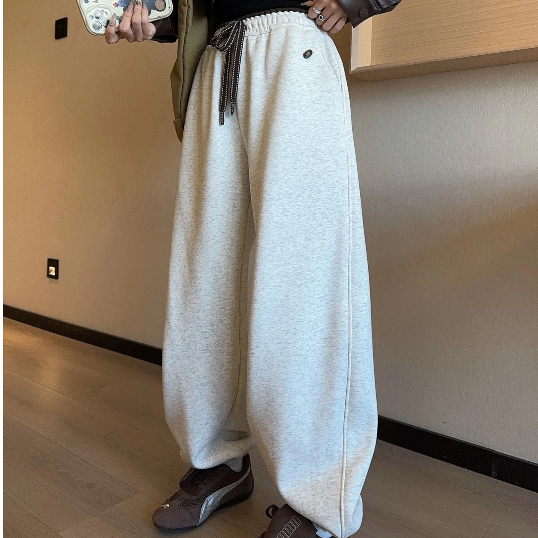 K202冬季韩版egg加绒男女同款加厚时尚潮流百搭运动裤24-211