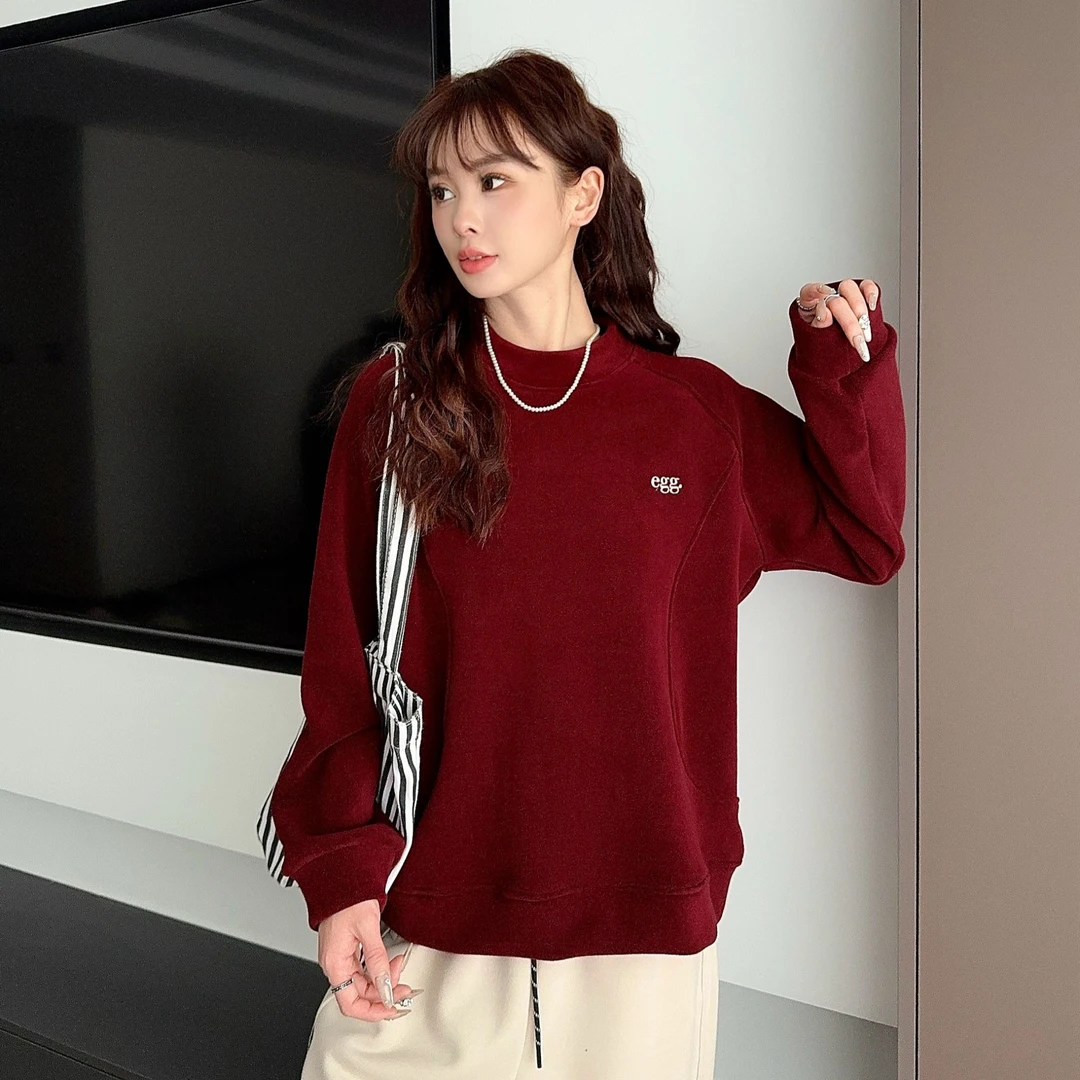 Y272冬款加绒韩版egg新款休闲时尚百搭加厚女士套头卫衣24-209