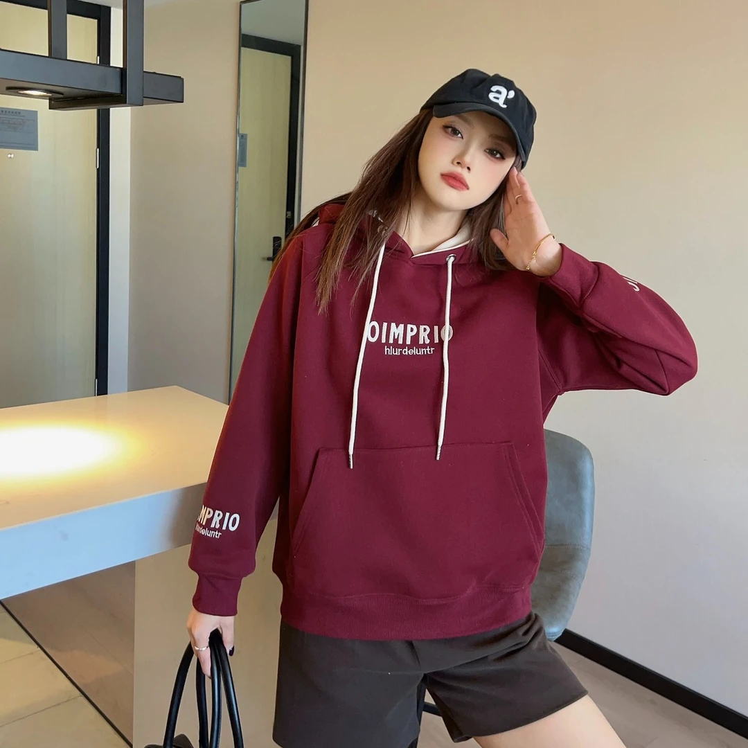 M151冬季加绒新款潮流时尚休闲刺绣字母百搭连帽女士卫衣24-186