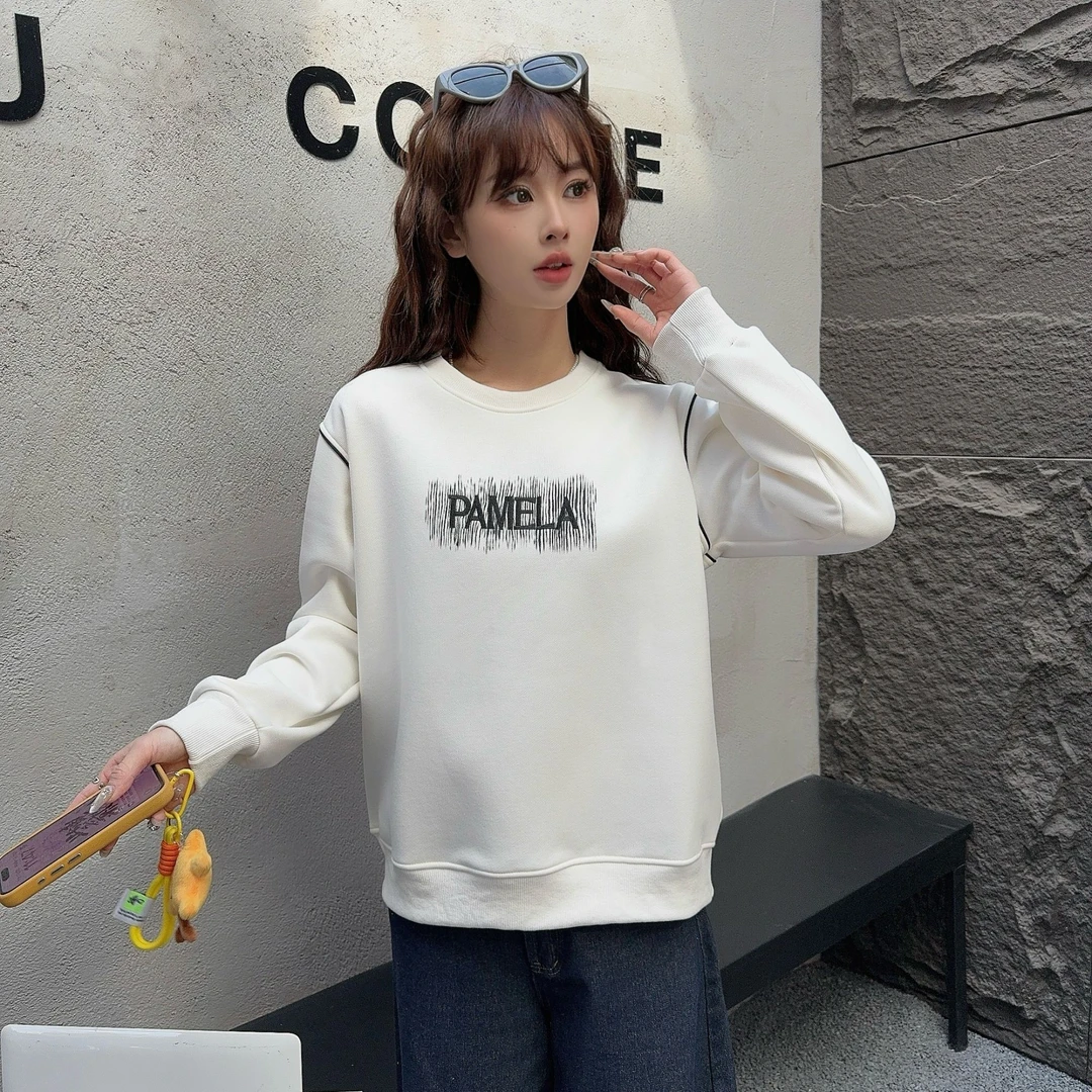 Y270冬款加绒新款休闲时尚韩版百搭印花刺绣字母女士卫衣24-207