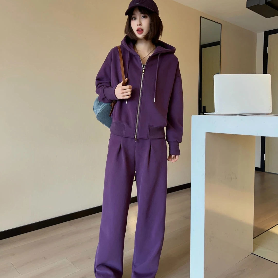 T073冬季新款加绒休闲时尚潮流净版拉链运动套装24-163