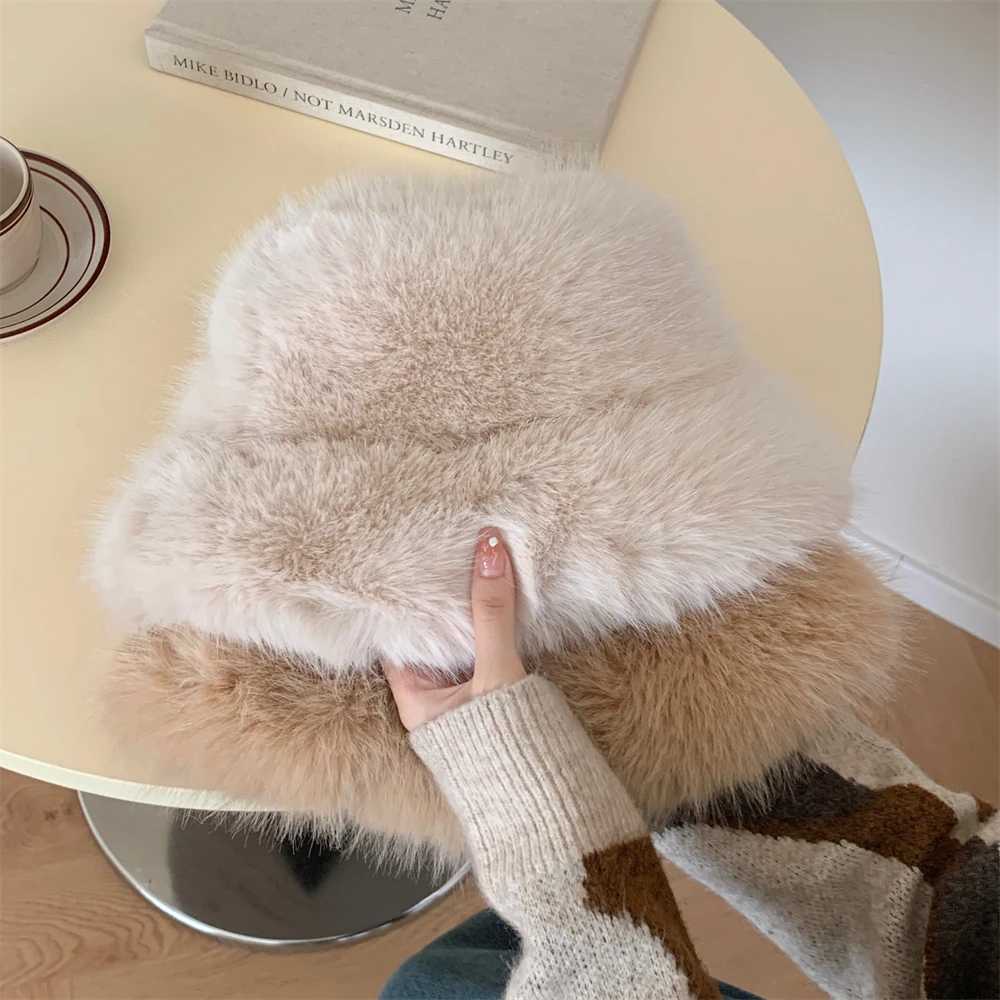 时尚新款百搭毛茸茸舒适保暖渔夫帽显脸小秋冬盆帽女士大头围帽子