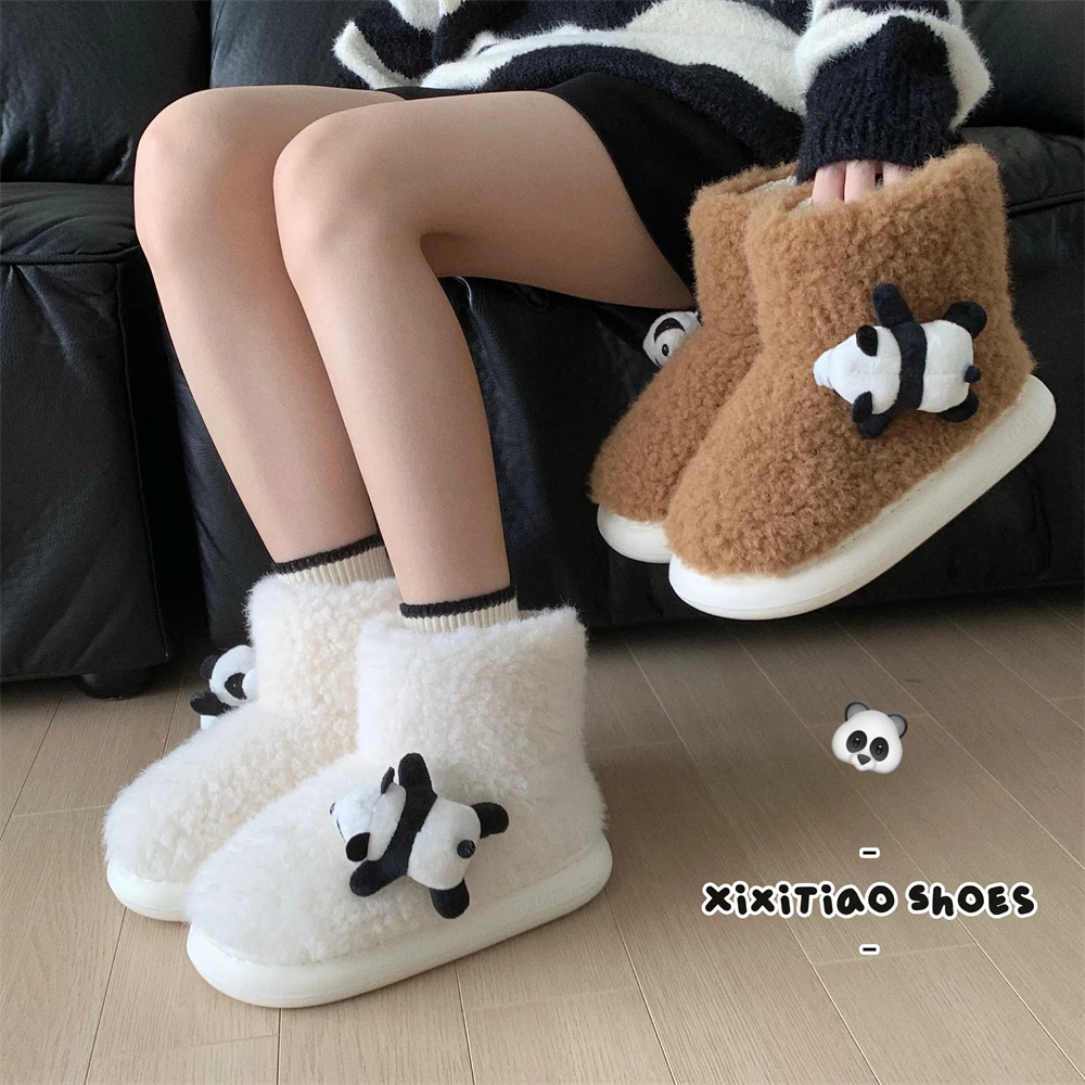 细细条 软萌可爱趴趴熊仿羊羔毛棉鞋女冬防滑保暖加绒加厚雪地靴