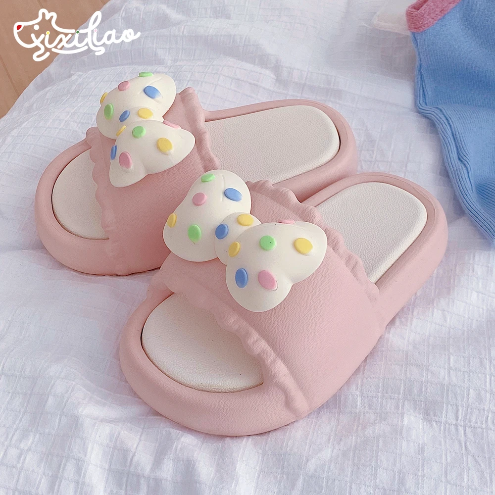 细细条 时尚沙滩拖鞋女夏季室内外亲子ins甜美蝴蝶结凉拖鞋少女心