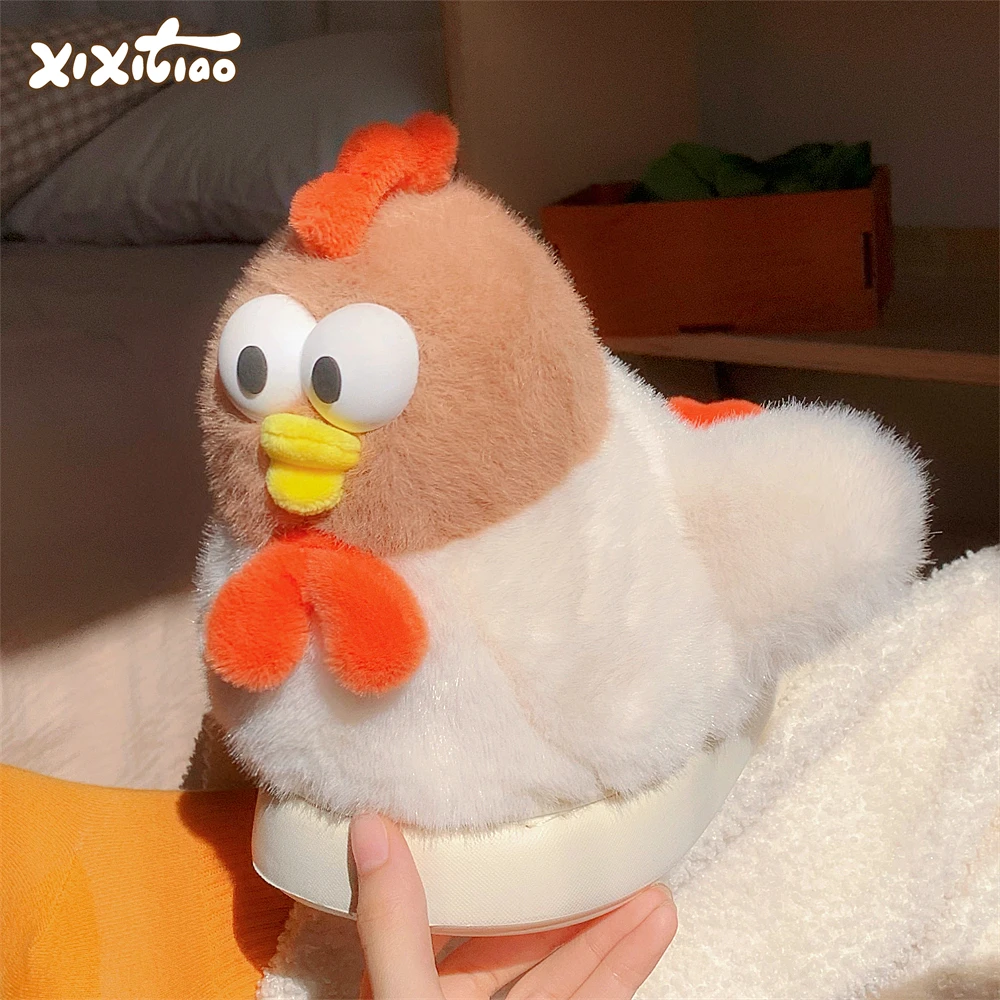 细细条 女士冬季居家保暖毛绒月子鞋趣味立体小鸡舒适软底棉拖鞋