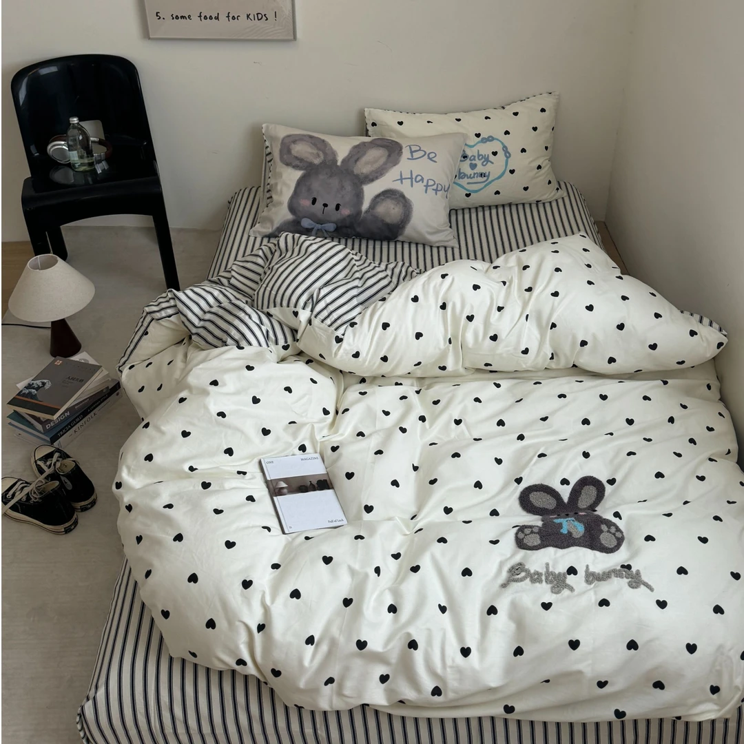 小玲子 兔兔小姐 全棉100%棉大版印花毛巾绣四件套 ins可爱风