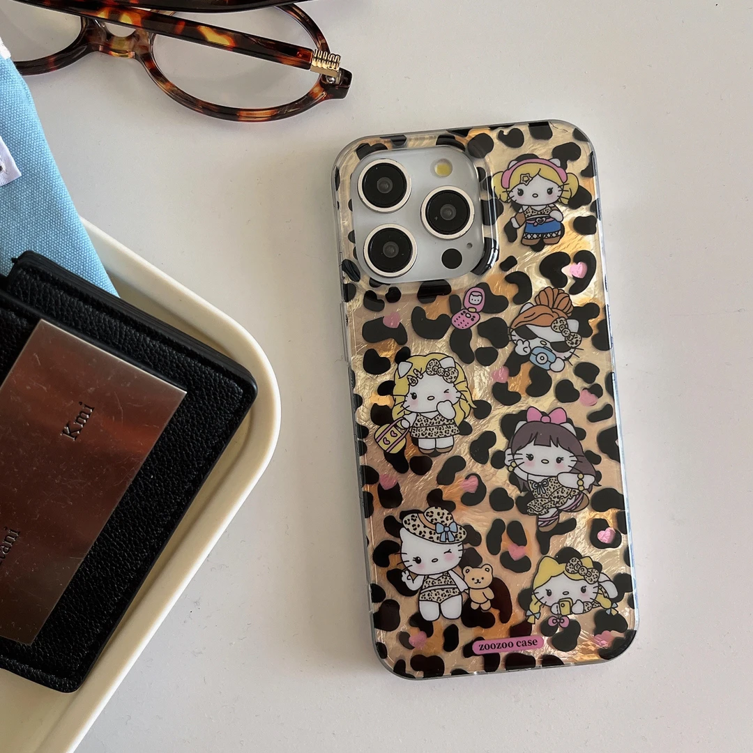 Lelin双层imd锡纸豹纹kt辣妹手机壳