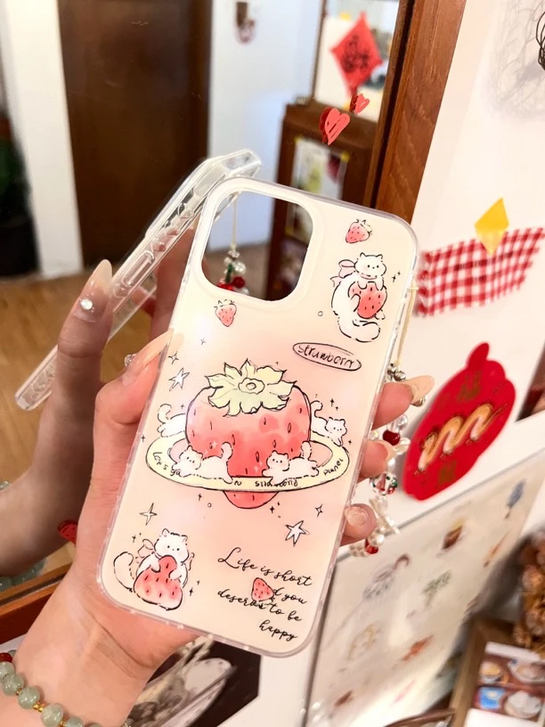 Lelin油画草莓猫咪环绕少女心手机壳女款可爱全包卡通便携防摔
