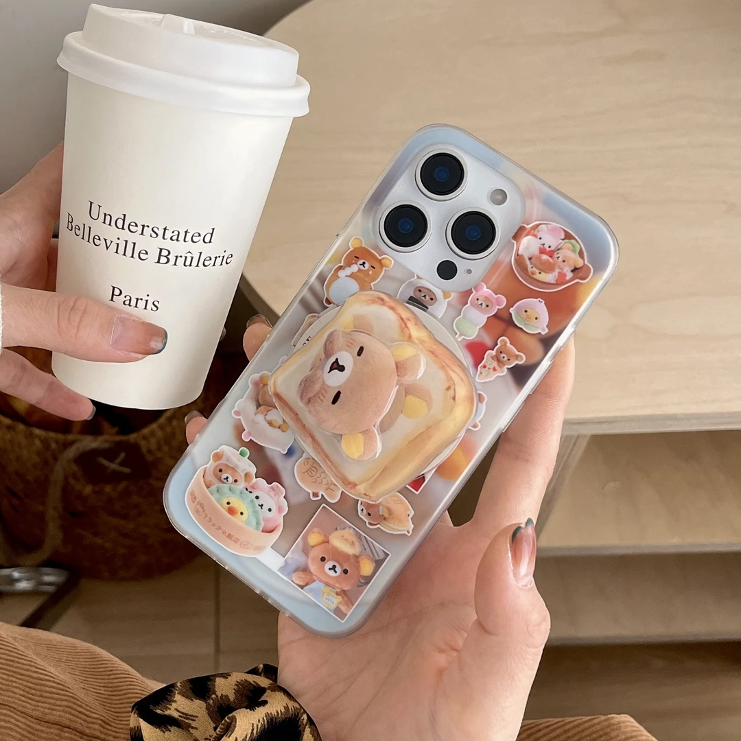 Lelin磁吸双层趣味吐司轻松熊可爱卡通动漫手机壳懒人防摔创意ins