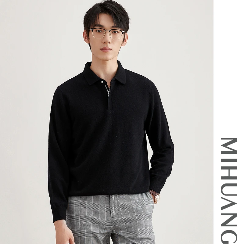 MIHUANG/米皇100山羊绒半拉链翻领羊绒男衫541227