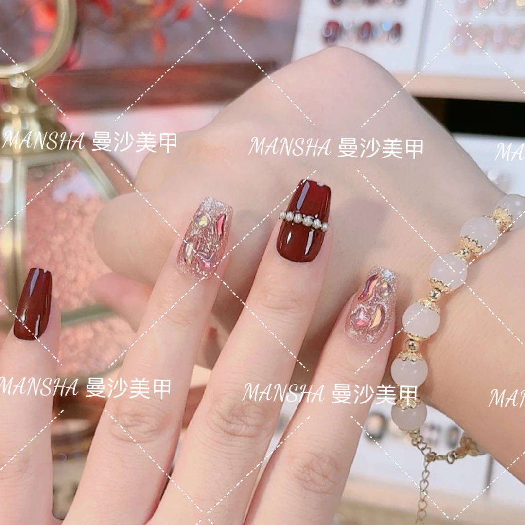【红妆 16片】Red makeup 16片纯手工 秋冬爆闪美卡德高定款穿戴甲