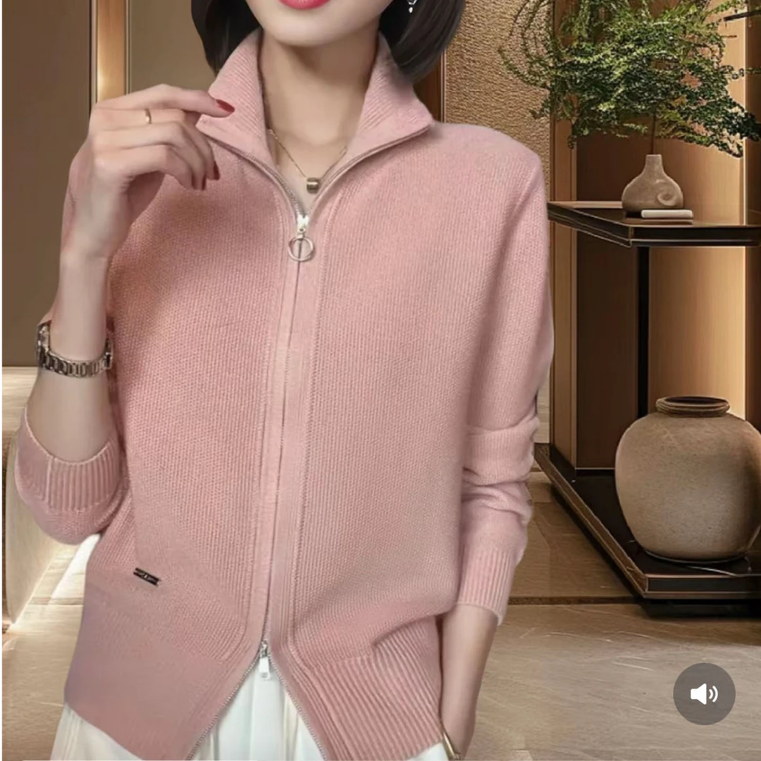 秋款必入 宠粉浮力# 减龄气质显瘦针织开衫立领拉链针织衫