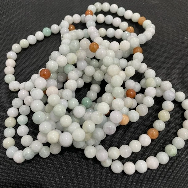 缅甸天然翡翠A货多彩手串珠子男女同款