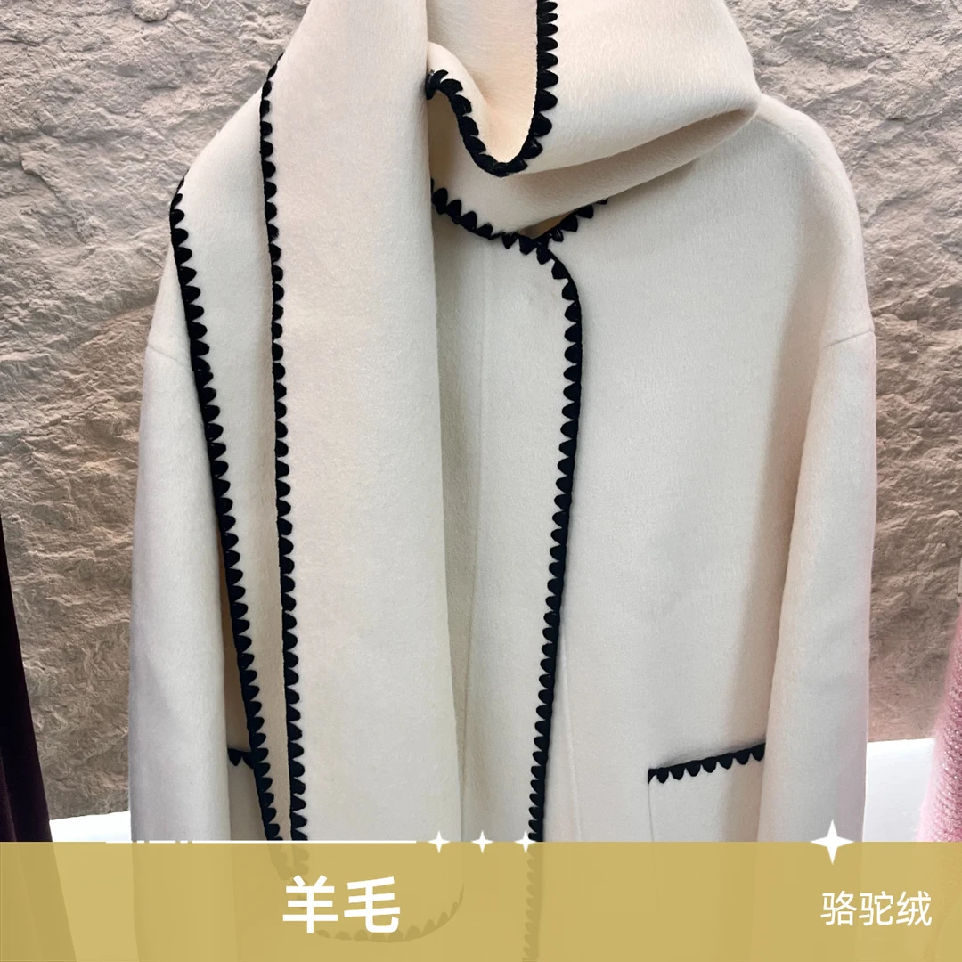 骆驼绒10%羊毛90%静奢风外套双面短大衣贝壳绣工艺