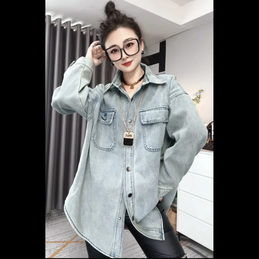 【曾姐严选】韩版休闲百搭时尚复古浅蓝牛仔衬衫