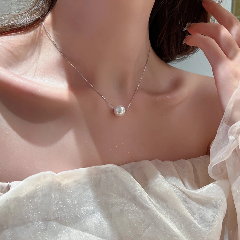 钛钢项链 轻奢高级感仿珍珠吊坠项链时尚款女小众新款锁骨颈链
