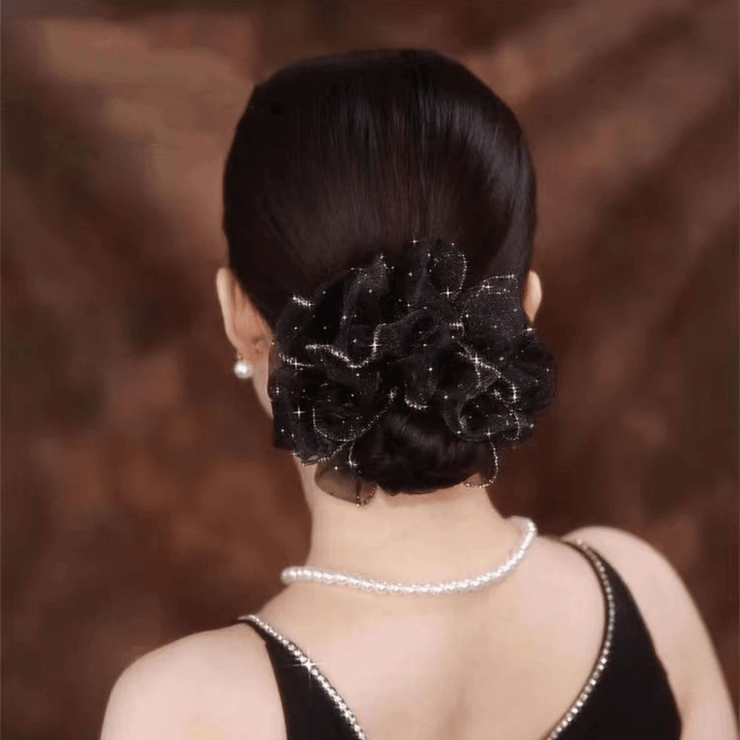 优雅气质满天星发饰欧根纱大肠发圈高级感发绳盘发丸子头头花头饰