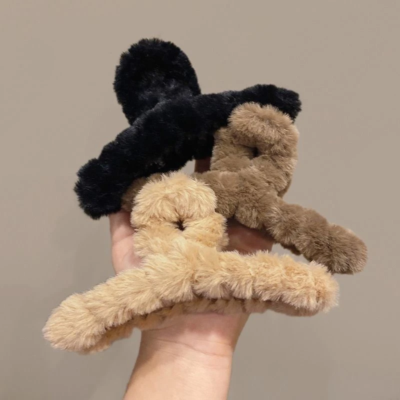 简约气质韩系毛毛抓夹秋冬毛绒绒可爱百搭盘发器鲨鱼夹 11cm