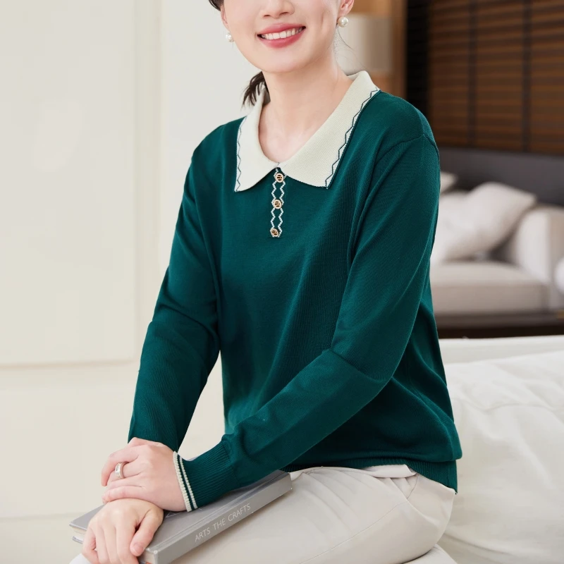 早秋季新款针织打底衫女2024减龄显瘦毛衣洋气中老年妈妈装气质衫