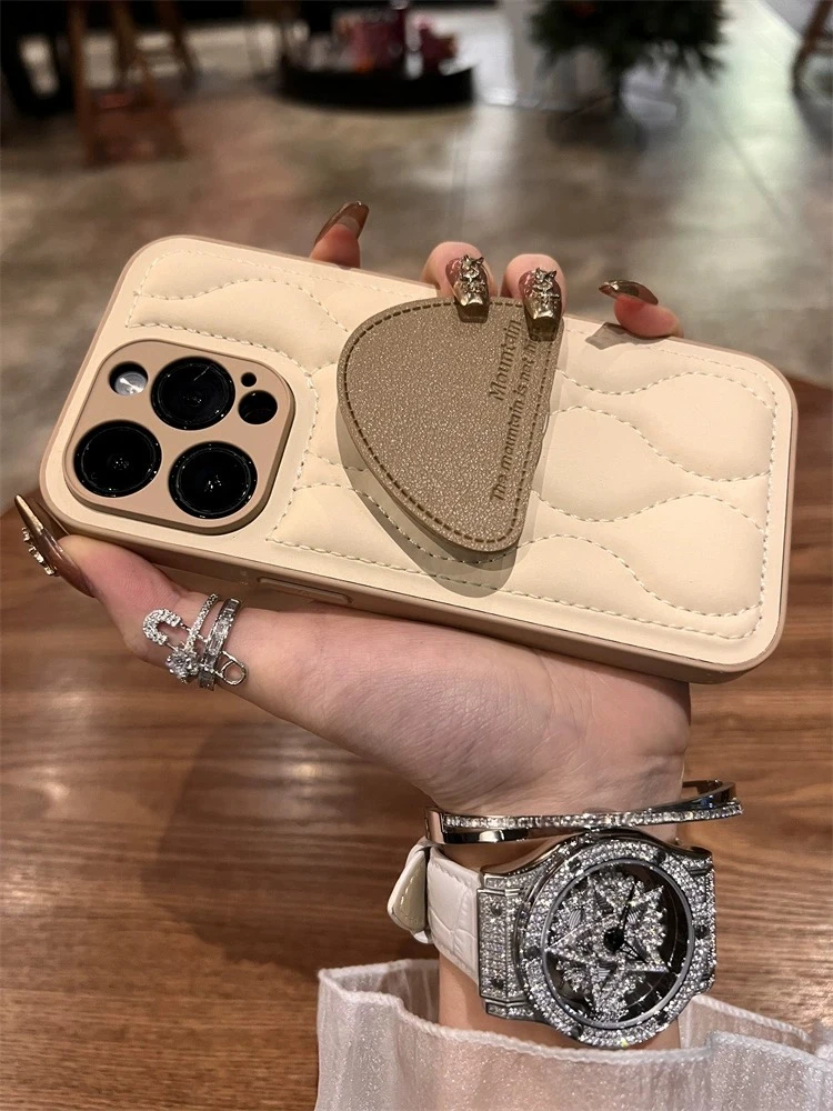 小羊皮皮纹支架适用iPhone15promax手机壳苹果16创意13小香风12女